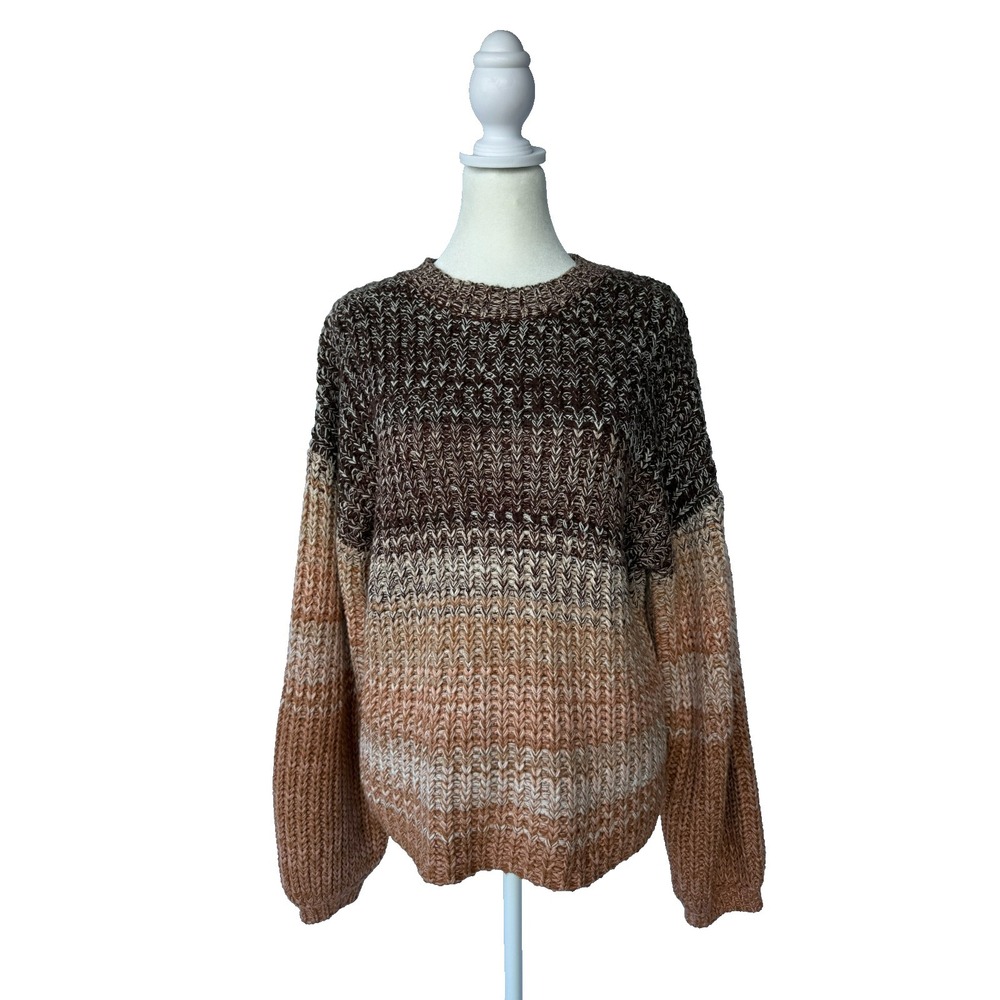 525 America Marled Knit Ombre Sweater M Tan Brown Striped Boho Cozy Pullover